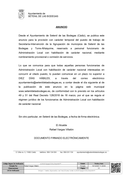 VACANTE TEMPORAL SECRETARÍA-INTERVENCIÓN